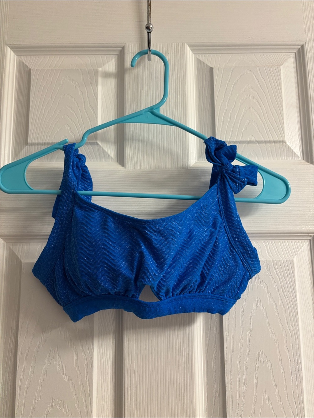 Sugar Beach Women’s Royal Blue Shimmer Knot-Shoulder Bikini Top